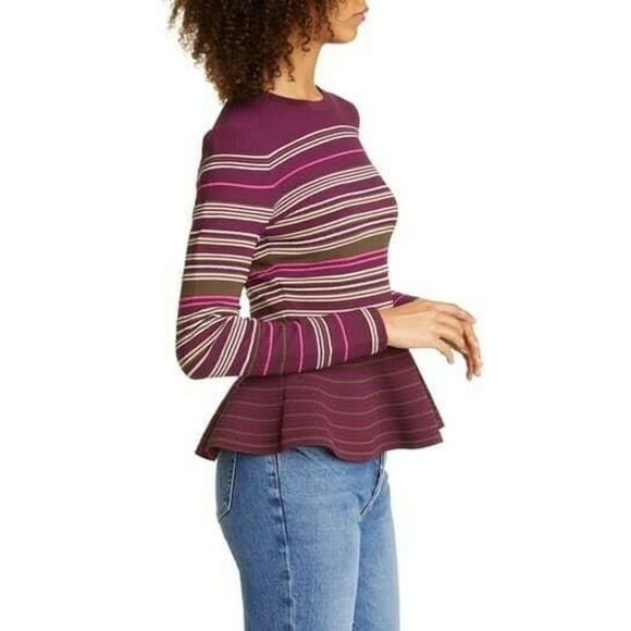 Ted Baker Leytina Stripe Ottoman Peplum Sweater - Picture 3 of 5